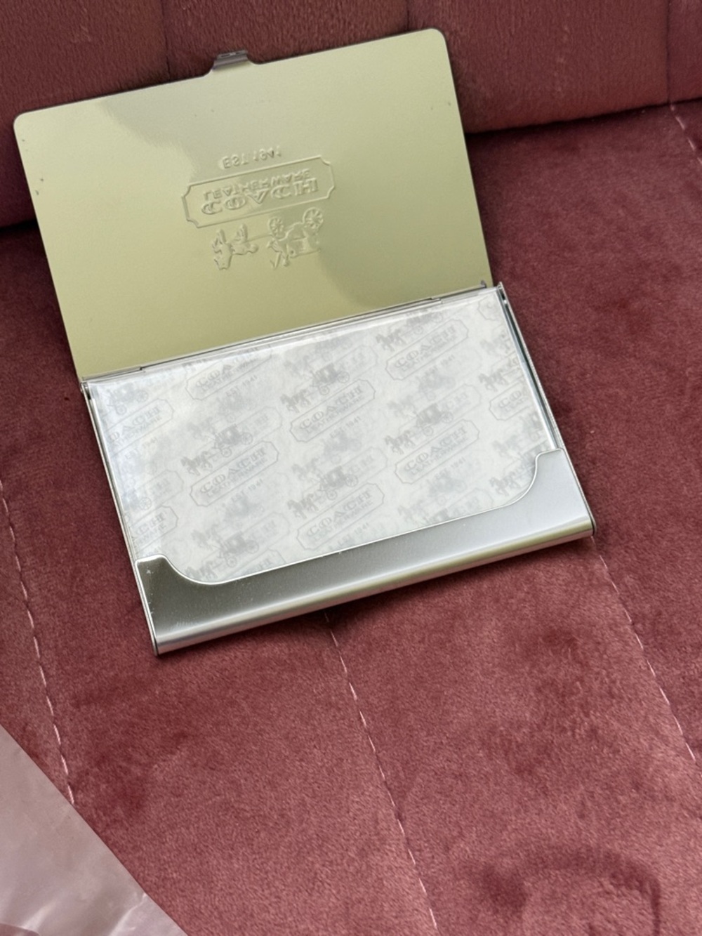 Coach Silver Logo Card Holder With Bag NWOT - Picture 3 of 6